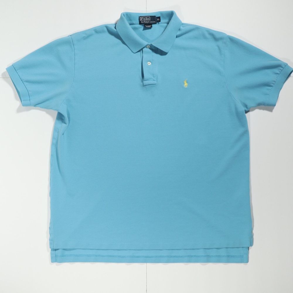 Polo Ralph Lauren Mens XL Blue Short Sleeve Collard Cotton Button Up Shirt